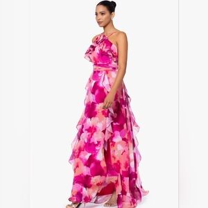 XSCAPE Floral-Print Rosette Halter Gown